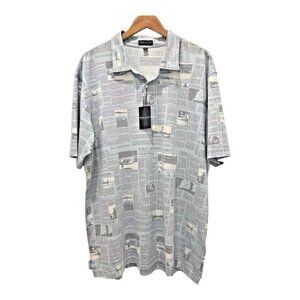 PETER MILLAR Size XXL Men's CROWN CRAFTED Polo Shirt Blue Frost Newspaper Print
